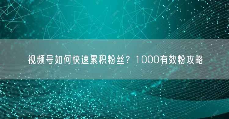 视频号如何快速累积粉丝？1000有效粉攻略